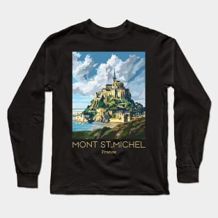 A Vintage Travel Illustration of Mont Saint Michel - France Long Sleeve T-Shirt